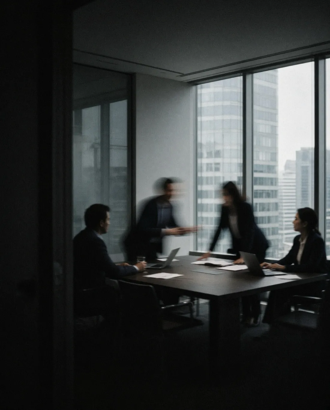 Capital markets: people at work, photographed on a slow shutter.